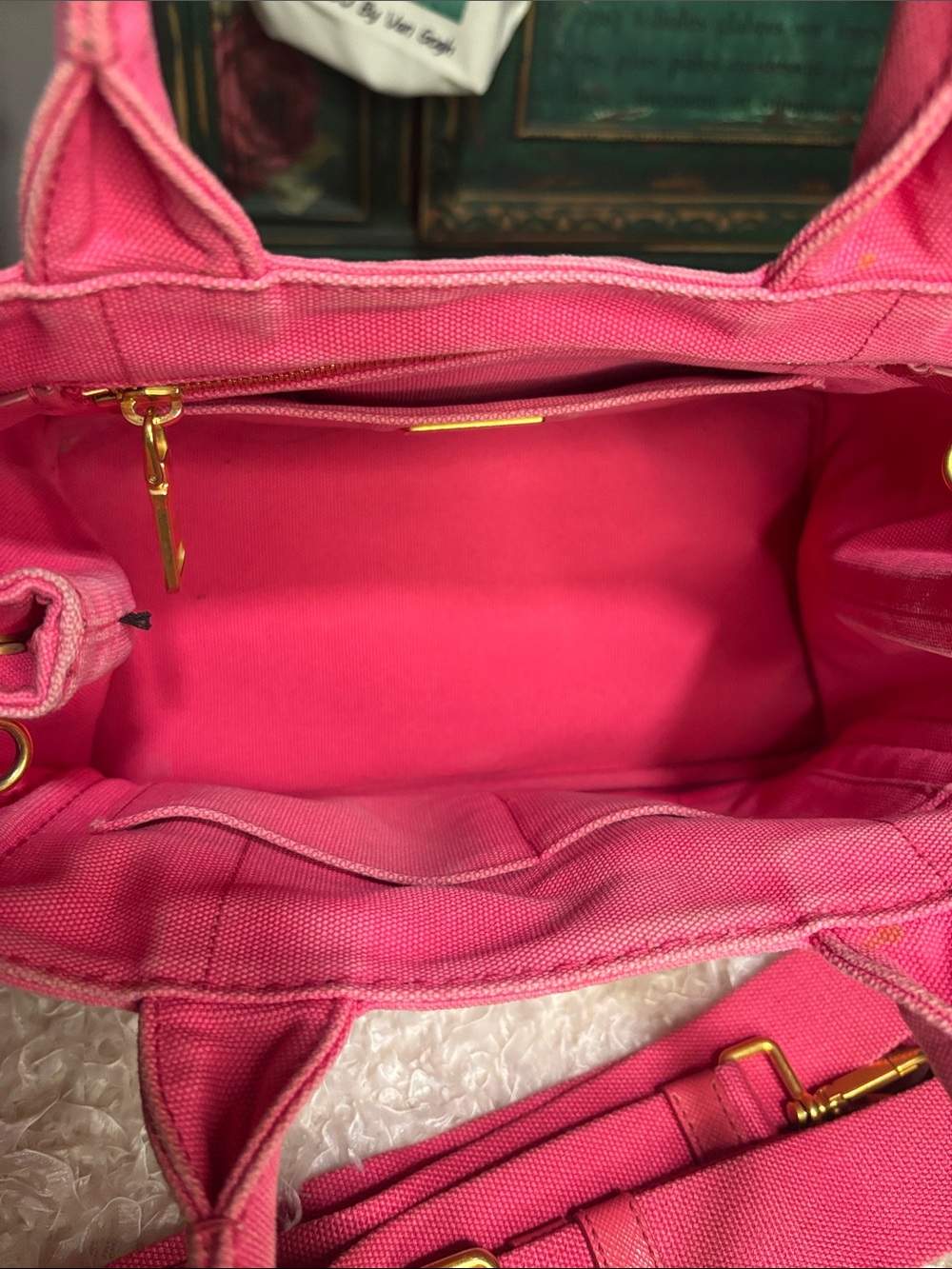 Prada Canapa Small Canvas Tote with Strap - Picture 14 of 16